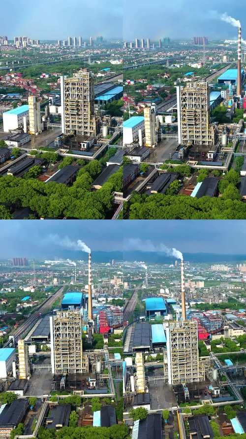 航拍湖南岳阳洞庭湖氮肥厂城市景观